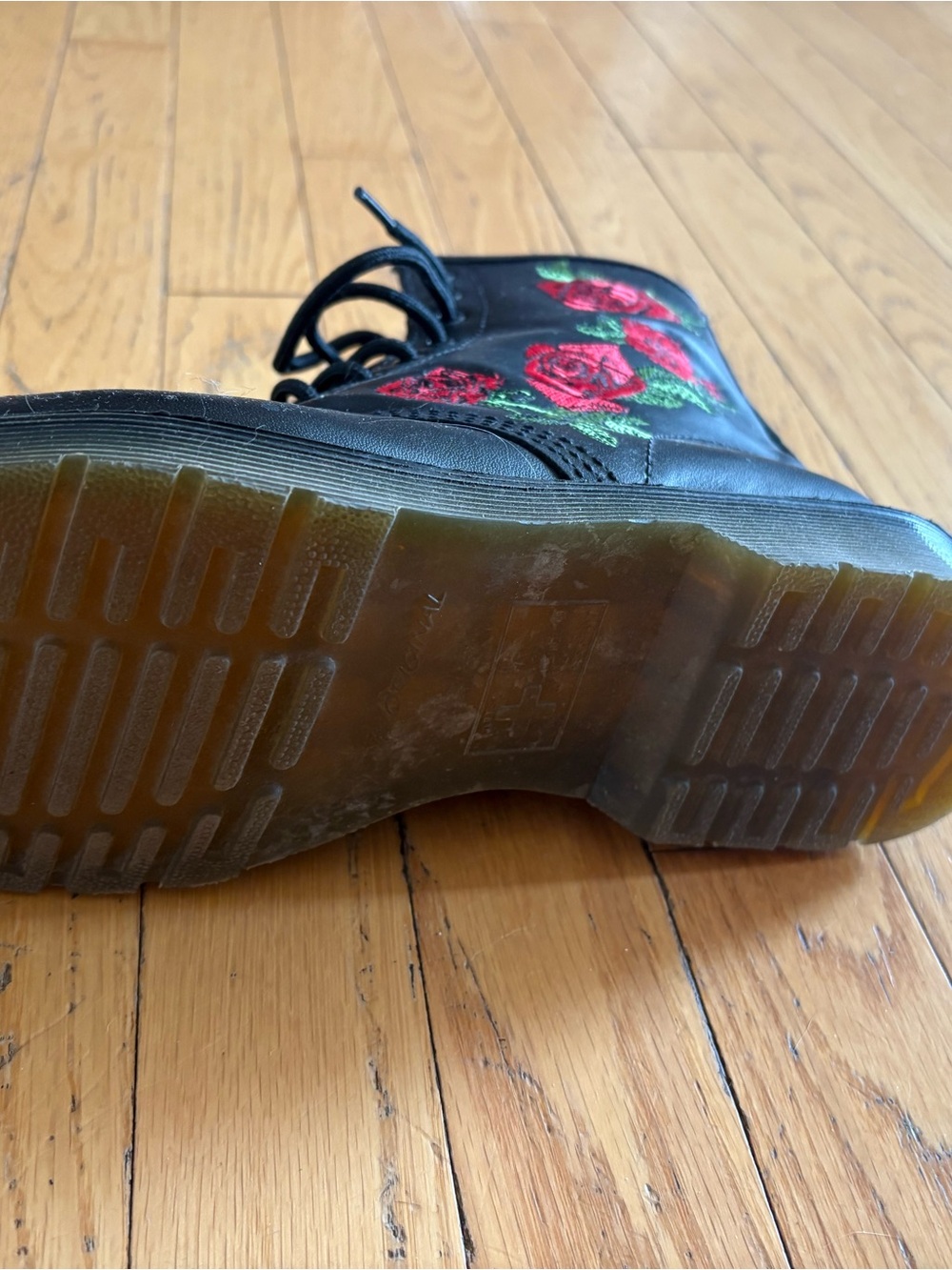 Dr. Martens Black Lace-Up Boots with Red Rose Embroidery - Picture 5 of 9